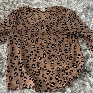 A New Day Sheer Leopard Print Long Bell Sleeves V Neck Blouse - Women’s Size S
